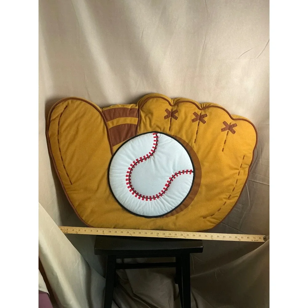 Baseball Glove and Ball Decorative Bed Post Pillow Twin Size Yellow Sports Decor